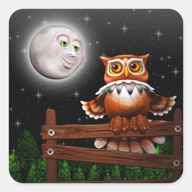 Stickers Chouette surréelle et Lune (Devant)