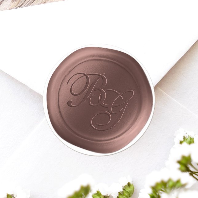 Stickers cire Pecan Brown Double Monogramme (Achieve the elegance of a wax seal without the hassle or mess with these faux wax flat stickers)