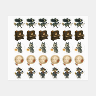 Stickers Citrouille gothique et chat Halloween feu
