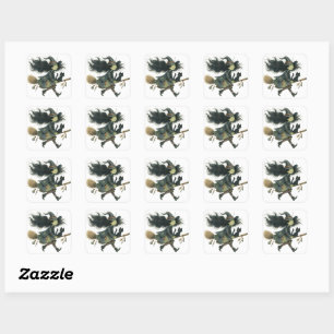 Stickers Citrouille gothique et chat Halloween feu