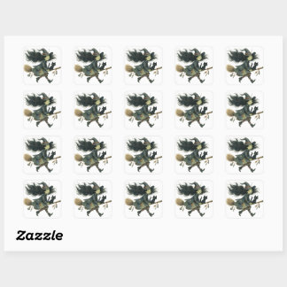 Stickers Citrouille gothique et chat Halloween feu
