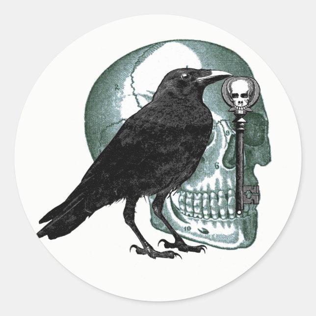 Stickers Clé Crâne Corbeau Et Squelette (Devant)