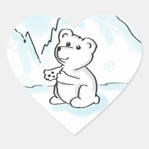 Stickers Coeur avec Bébé Polar Ours Illustration