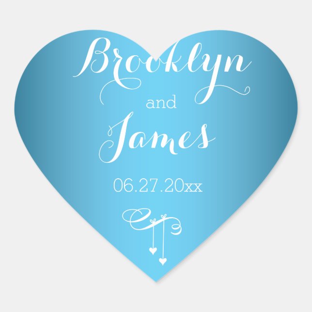 Stickers Coeur bleu mariage personnalisé avec coeu (Devant)