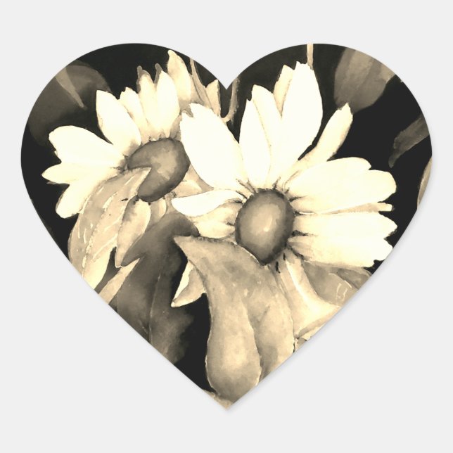 Stickers Coeur de l'aquarelle des marguerites vint (Devant)