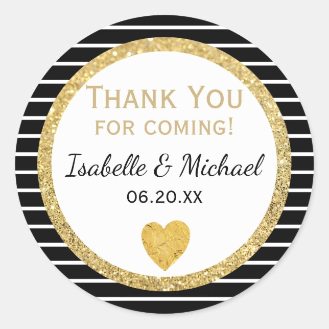 Stickers Coeur d'or, Stripes Noir & Blanc Mariage (Devant)