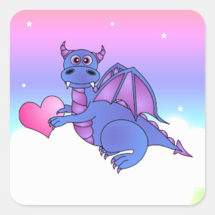 Stickers Coeur Dragon Bleu - Rose - Violet