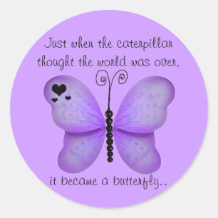 Stickers Coeur et Citation Papillon pourpre