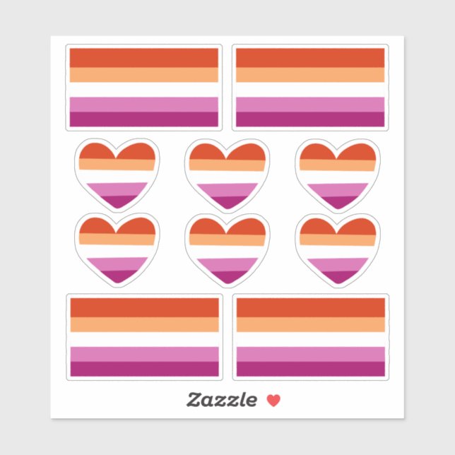 Stickers Coeur et Drapeau de la fierté lesbienne (Feuille)