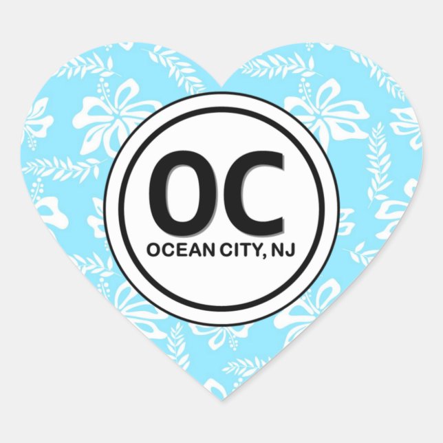 Stickers Coeur OC Ocean City NJ Blue Flower (Devant)