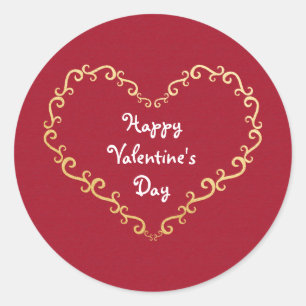 Stickers coeur ornemental rouge & or Valentine
