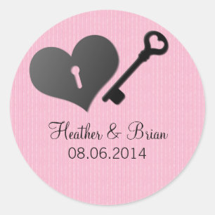 Stickers Coeur rose et clé de mariage