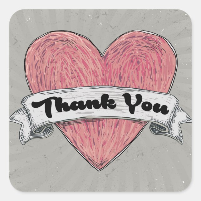 Stickers Coeur rouge et gris Merci Grunge / Sceau (Devant)