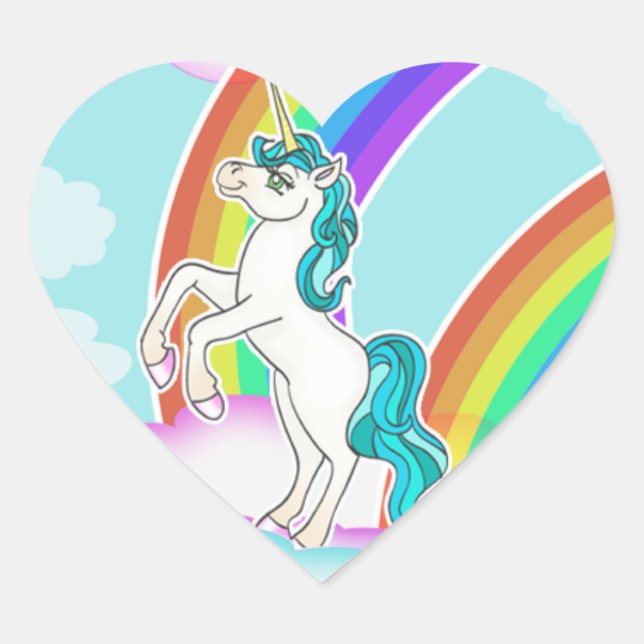 Stickers Coeur unicorne et arc-en-ciel (Devant)