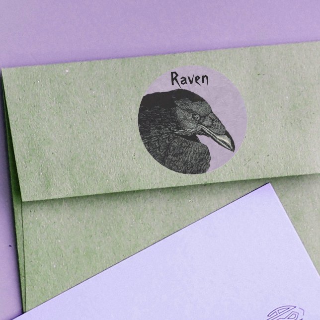 Stickers Corbeau (black raven crow on pretty marbled purple stickers.)