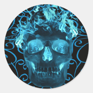 Stickers crâne à flammes bleues