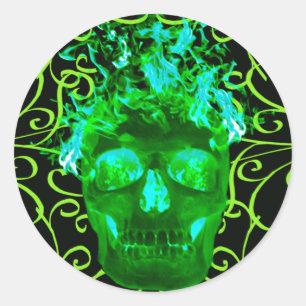 Stickers crâne flamme vert