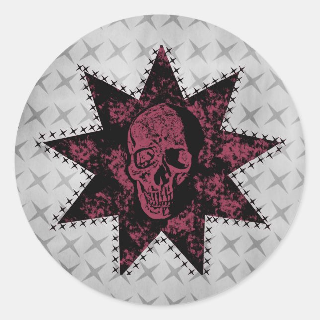 Stickers crâne punk, noir et rose foncé (Devant)
