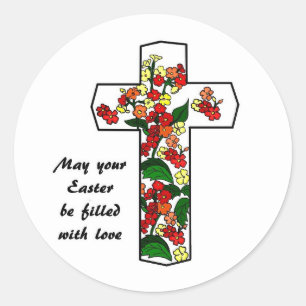 Stickers Croix de Pâques et fleurs religieuses