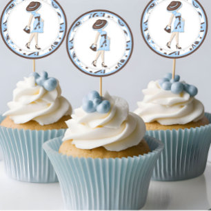 Stickers Cupcake baby shower bleu