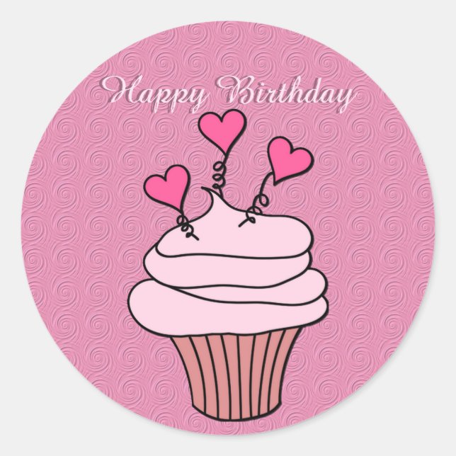 Stickers Cupcake Coeur Rose et Blanc (Devant)