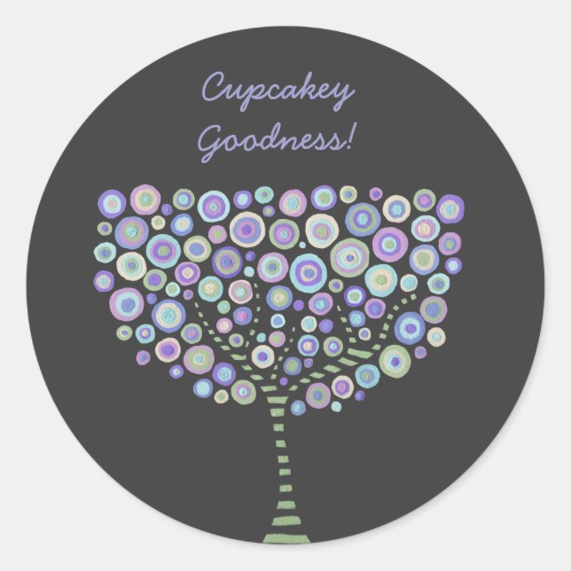 Stickers Cupcake Toppers Blue Retro Circle Tree (Devant)