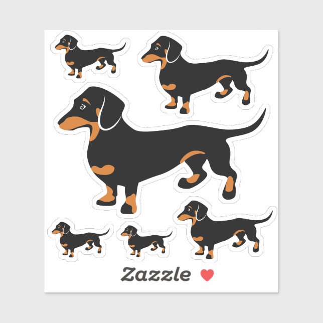 Stickers Dachshund Noir et Tan 6 tailles différent (Feuille)
