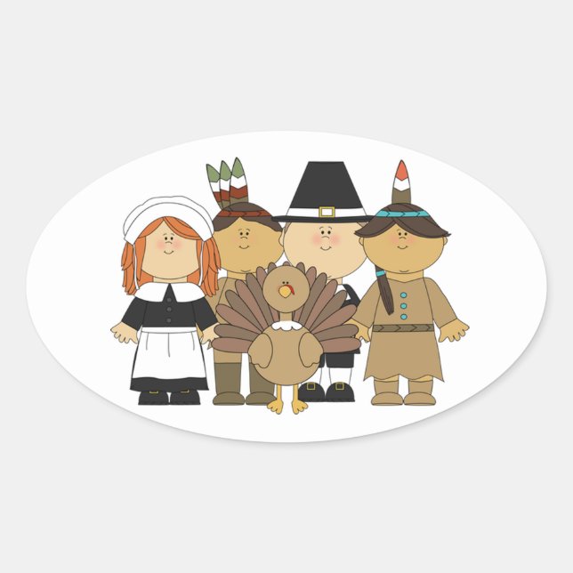 Stickers d'action de grâces/pèlerins et Indiens (Devant)