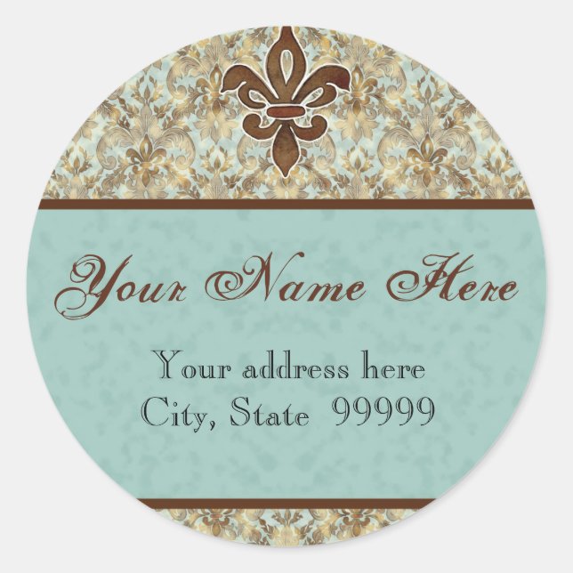 Stickers d'adresse Brown Fleur di Lys Damask (Devant)