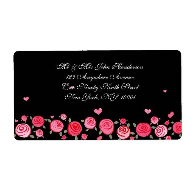 Stickers d'adresse élégante Mariage de fleurs noir (Devant)