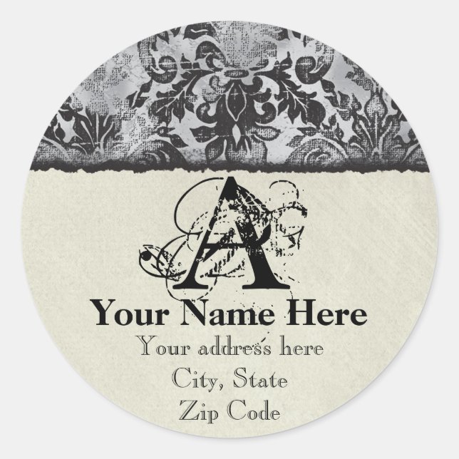 Stickers d'adresse noire Fleur di Lys Damask (Devant)