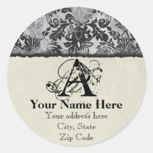 Stickers d'adresse noire Fleur di Lys Damask