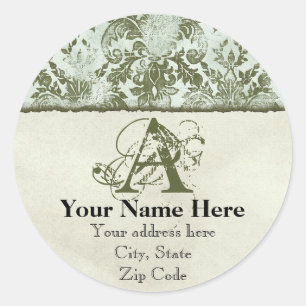 Stickers d'adresse verte Fleur di Lys Damask Sage