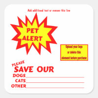 Stickers d'alerte pour animaux de compagnie Carrés
