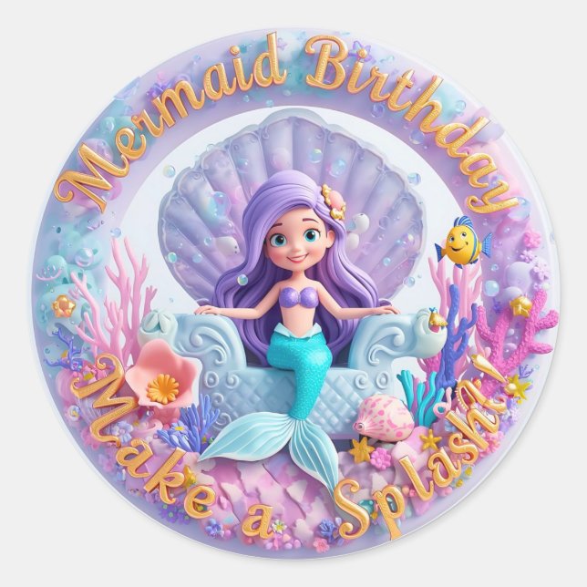 Stickers d'anniversaire de sirène moderne - Merci  (Devant)