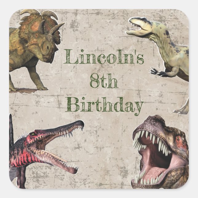 Stickers d'anniversaire Dinosaure personnalisés (Devant)
