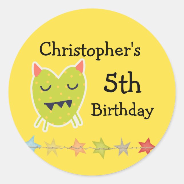 Stickers d'anniversaire du Monstre Kawaii, ronde (Devant)