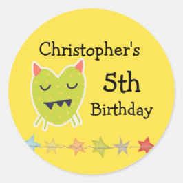 Stickers d'anniversaire du Monstre Kawaii, ronde