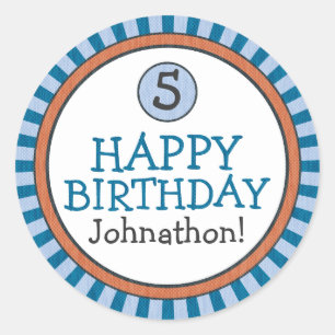 Stickers d'anniversaire personnalisés - Bleu et or