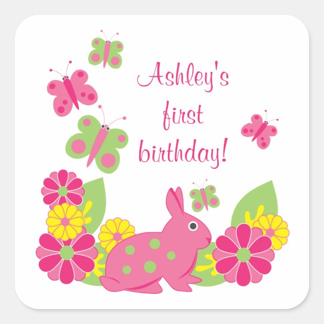 Stickers d'anniversaire pour filles lapin et papil (Devant)