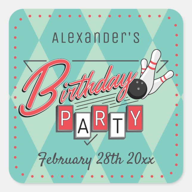 Stickers d'Anniversaire Retro Logo Bowling (Devant)