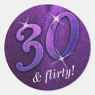Stickers d'anniversaire violet 30 et flirté
