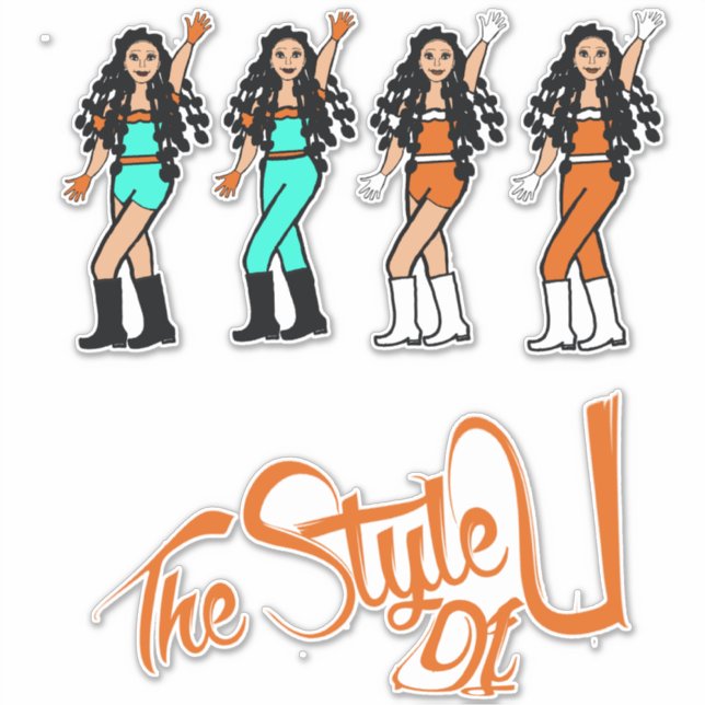 Stickers Danseuse Tresses à bulles Orange/Aqua (Devant)