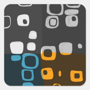 Stickers d'art Abstrait bleu, orange, gris rétro