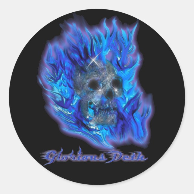 Stickers d'art Éffrayant crâne et flammes bleues (Devant)
