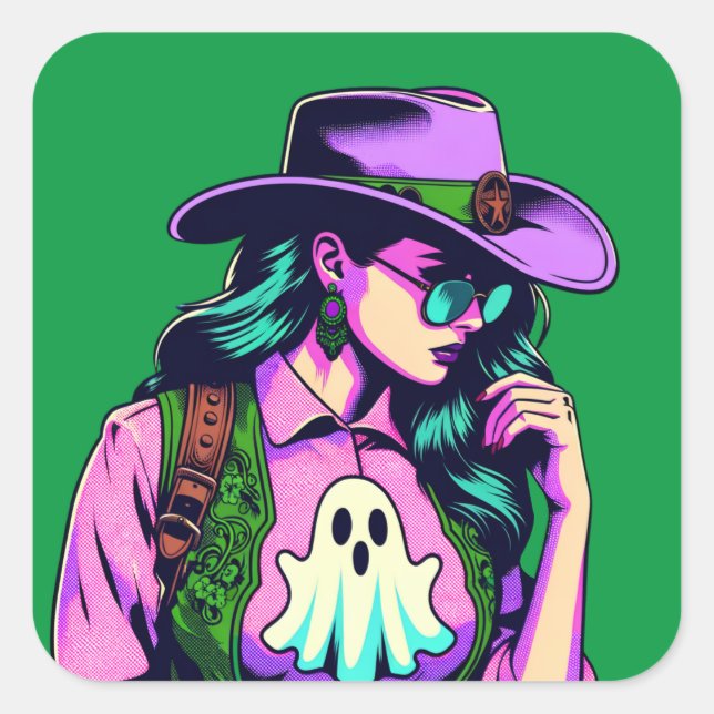 Stickers d'art Pop Cowgirl Ghost Halloween occiden (Devant)