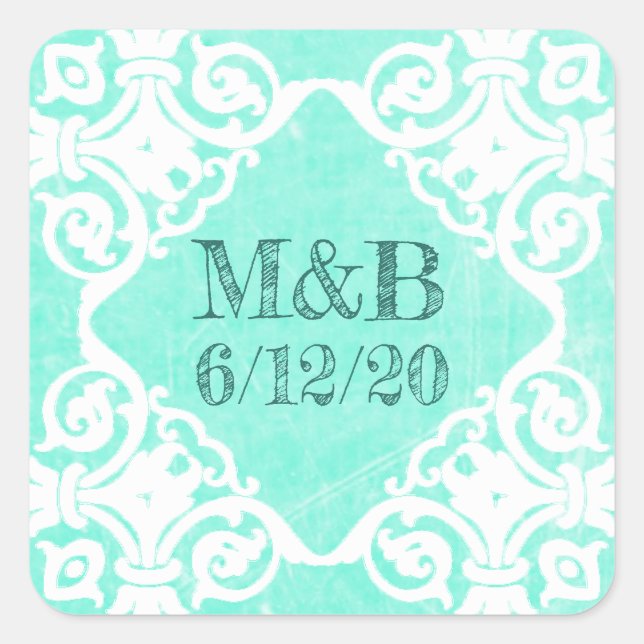 Stickers Date & Initiales du Mariage Turquoise per (Devant)