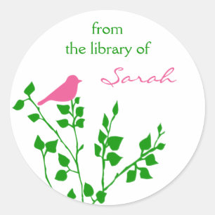 Stickers de bibliothèque de livres verts rose pers