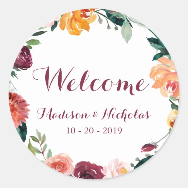 Stickers de bienvenue de mariage de fleurs automna (Devant)