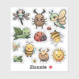 Stickers de bogues mignons et heureux, Kawaii Bugs